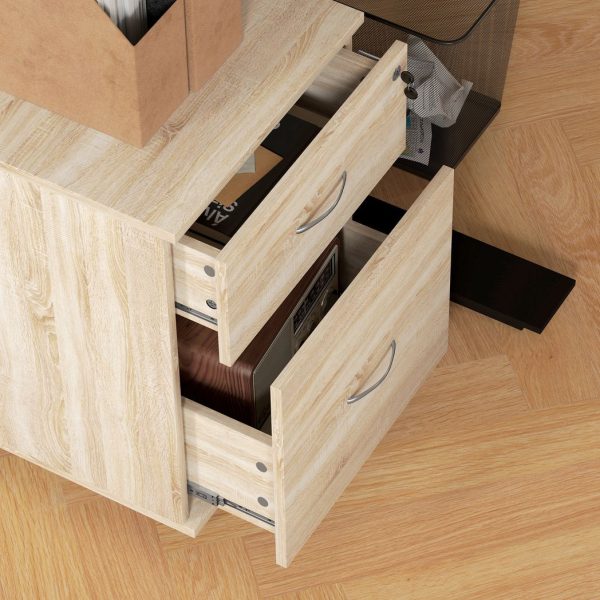 HOMCOM Pedestal Office Mobile Filing Cabinet 2 Drawer Wooden Storage Oak - Image 8