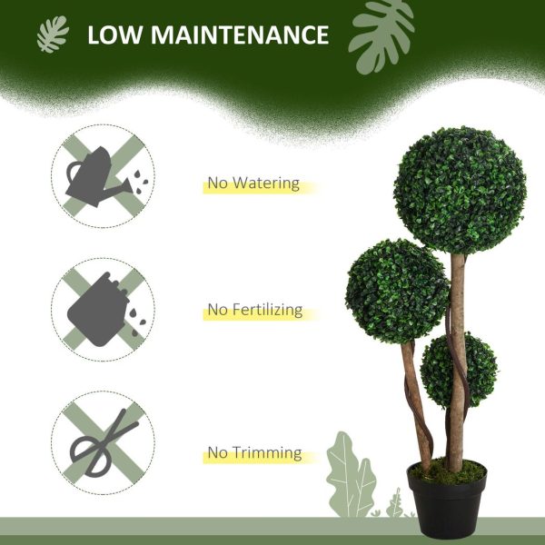 HOMCOM Artificial Plant Boxwood Ball Topiary Tree Indoor Outdoor, 90cm - Image 5