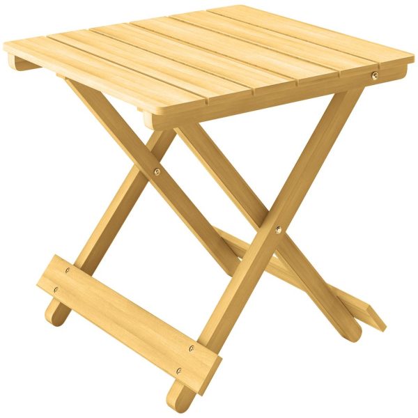 Outsunny Wooden Folding Garden Table, Folding Side Table, Nature Wood Finish