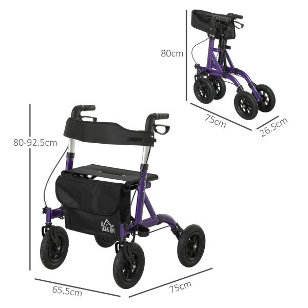 HOMCOM Rollator Walker with Seat, Backrest, Bag, All-terrain Wheels - Image 5