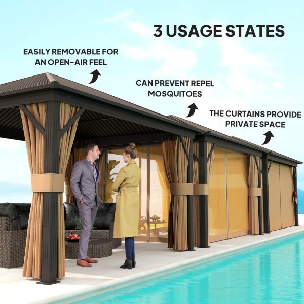 Outsunny 3.6 x 3(m) Metal Garden Hardtop Gazebo with Screened Curtain Brown - Image 7
