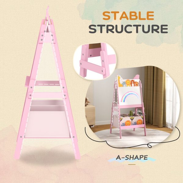 AIYAPLAY 2 in 1 Kids Easel with Whiteboard, Chalkboard, Storage Boxes, Pink - Image 7