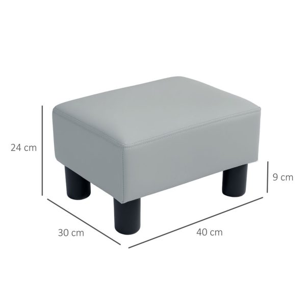 HOMCOM Chic Faux Leather Footstool Small Footrest with 4 Plastic Legs, Grey - Image 5
