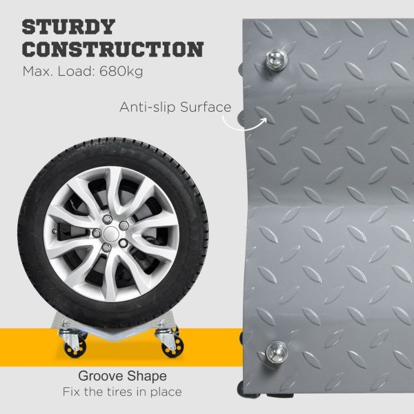 DURHAND 2PCS 680kg Car Wheel Dollies with Swivel Casters, Wheel Dolly, Grey - Image 4