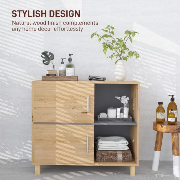 HOMCOM Bathroom Storage Cabinet with Open Compartments and Double Doors - Image 4