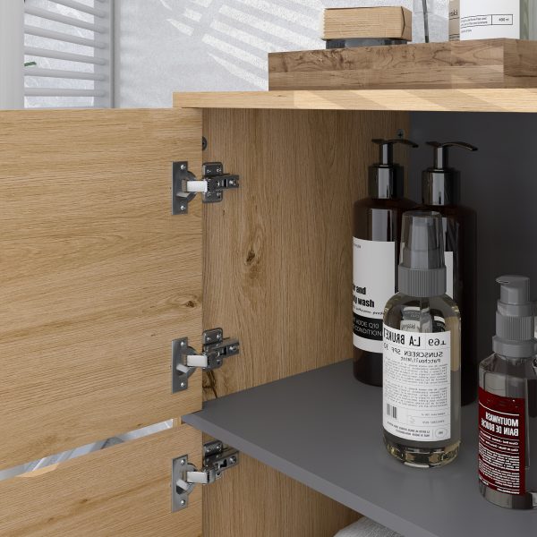 HOMCOM Bathroom Storage Cabinet with Open Compartments and Double Doors - Image 8