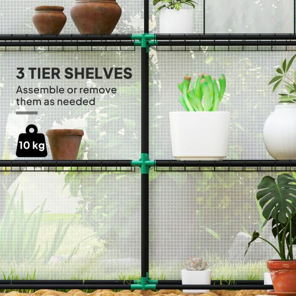Outsunny Walk-in Greenhouse with 8 Shelves, Outdoor Small Greenhouse, White - Image 3