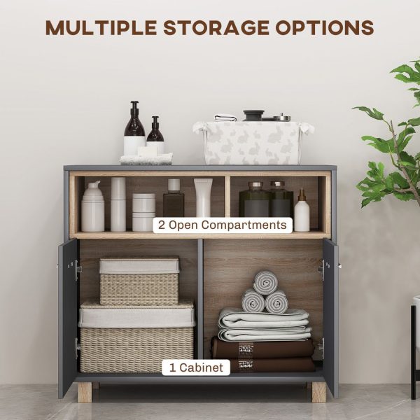 HOMCOM Bathroom Storage Cabinet with Open Compartments and Double Doors - Image 3