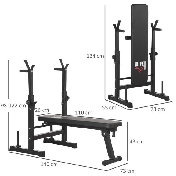 HOMCOM Adjustable Weight Bench with Barbell Rack and Dip Station, Black - Image 5