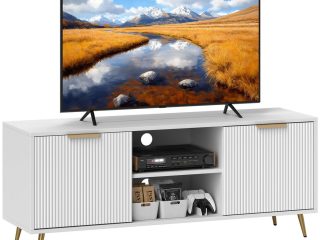 HOMCOM Modern TV Stand Cabinet with Storage for Living Room, White
