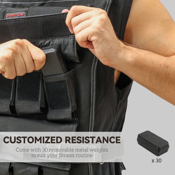 30KG Adjustable Weighted Vest with 30 Metal Weights, Running Weight Vest - Image 3