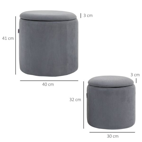 HOMCOM Fabric Storage Ottoman with Removable Lid, Set of 2, Light Grey - Image 5