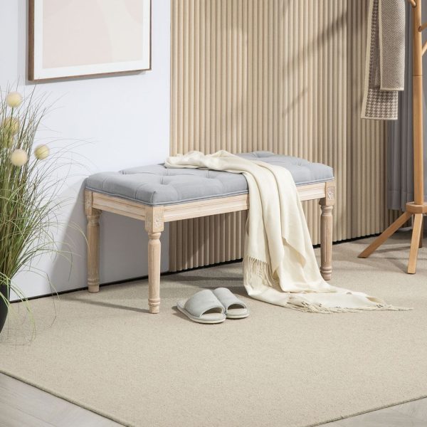 HOMCOM End of Bed Bench Tufted Upholstered Foot Stool, Light Grey - Image 2