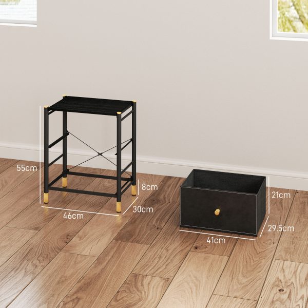 HOMCOM PU Leather Bedside Table with 2 Drawers and Steel Legs, Black - Image 5