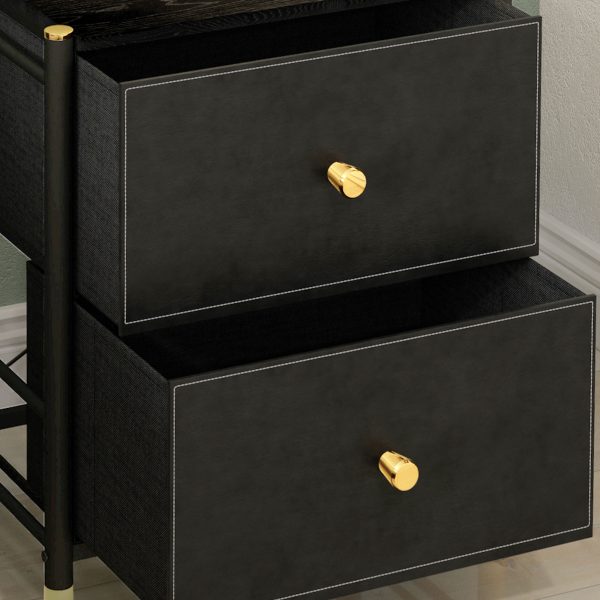 HOMCOM PU Leather Bedside Table with 2 Drawers and Steel Legs, Black - Image 8
