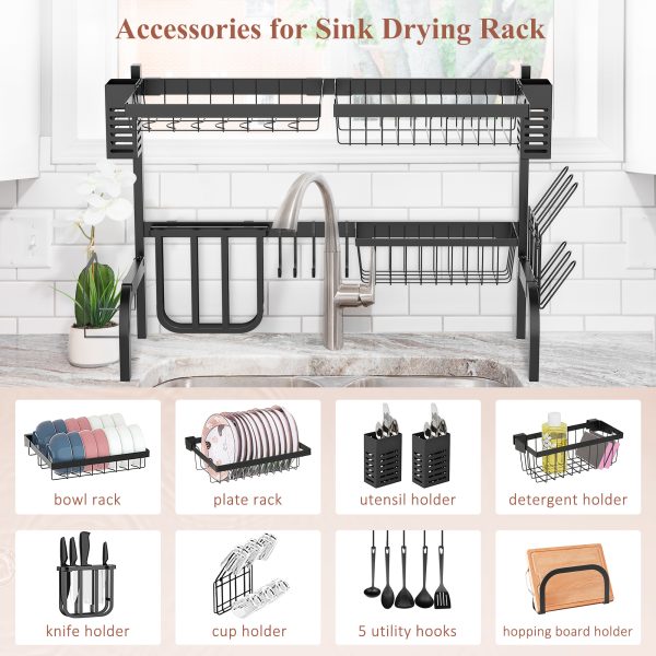 HOMCOM Over The Sink Dish Drainer Rack, 2 Tier Dish Rack for Kitchen, Black - Image 4