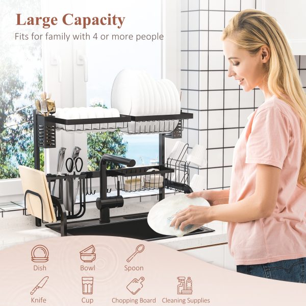 HOMCOM Over The Sink Dish Drainer Rack, 2 Tier Dish Rack for Kitchen, Black - Image 3