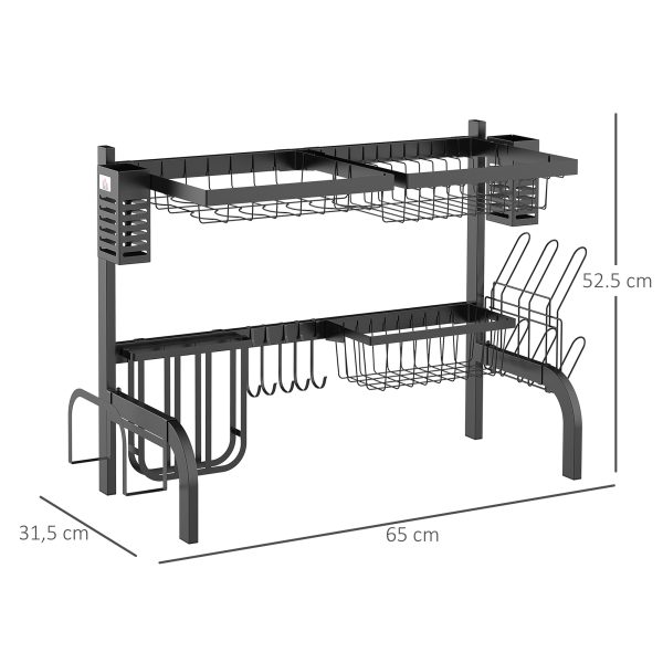 HOMCOM Over The Sink Dish Drainer Rack, 2 Tier Dish Rack for Kitchen, Black - Image 5