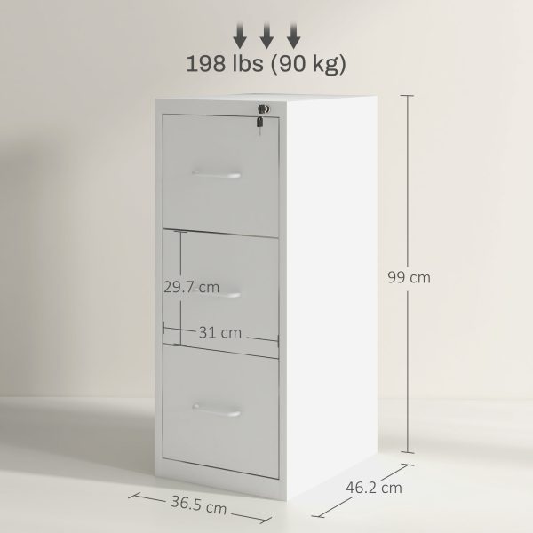 HOMCOM 3 Drawer Filing Cabinet Steel File Cabinet for A4 Letter Size White - Image 5