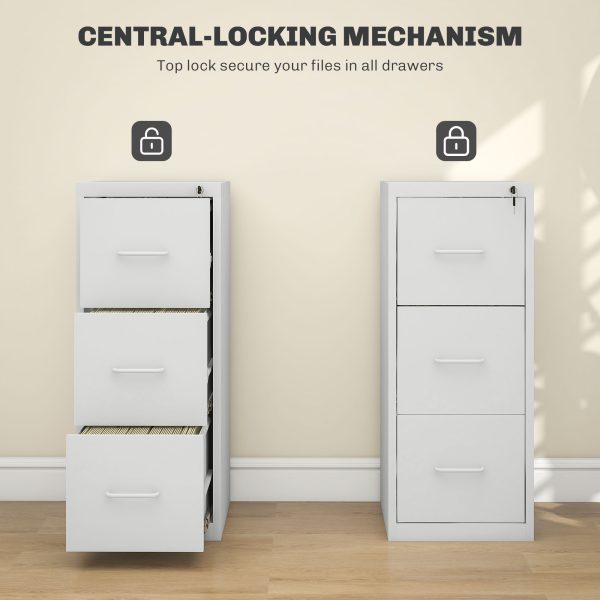 HOMCOM 3 Drawer Filing Cabinet Steel File Cabinet for A4 Letter Size White - Image 4