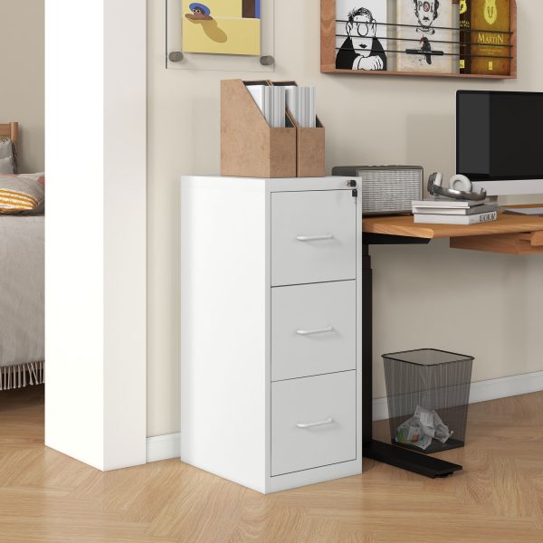 HOMCOM 3 Drawer Filing Cabinet Steel File Cabinet for A4 Letter Size White - Image 2