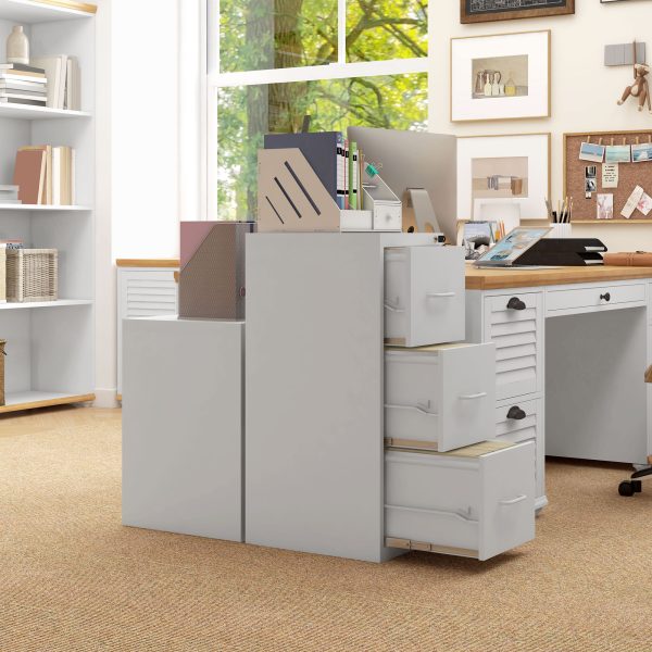 HOMCOM 3 Drawer Filing Cabinet Steel File Cabinet for A4 Letter Size White - Image 7