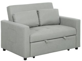 HOMCOM 2 Seater Sofa Bed Convertible Bed Settee with Cushions, Pockets, Grey