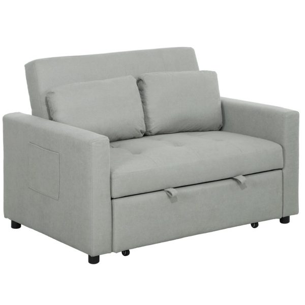 HOMCOM 2 Seater Sofa Bed Convertible Bed Settee with Cushions, Pockets, Grey