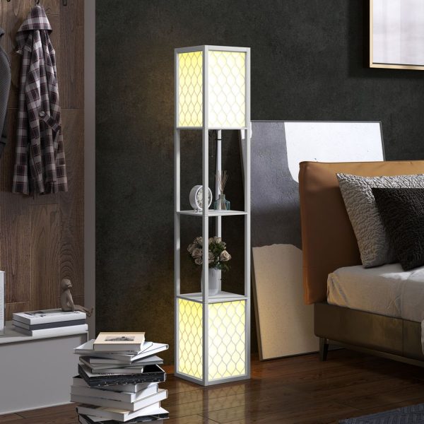 HOMCOM 2-Light Modern Floor Lamp with Shelves for Living Room, Bedroom, White - Image 2