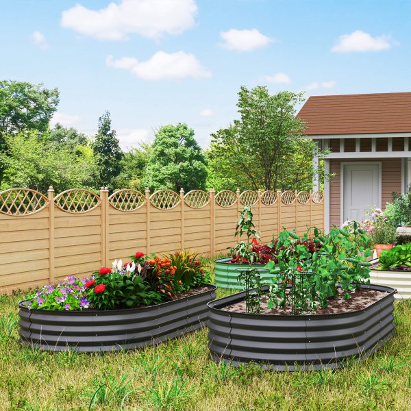 Outsunny Set of 2 Raised Beds for Garden with Metal Plant Stakes, Dark Grey - Image 2