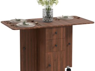 HOMCOM Folding Dining Table, Drop Leaf Table With Drawers Distressed Brown