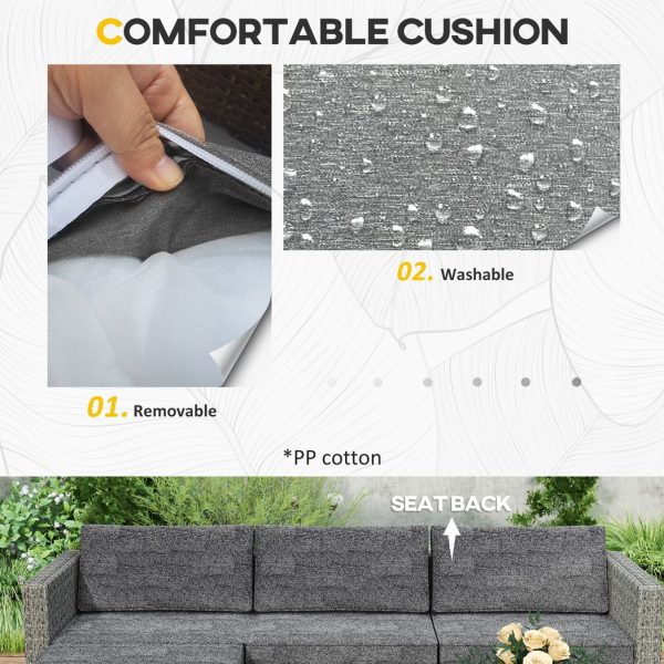 Outsunny 5 PCs Rattan Garden Furniture Set with Glass Coffee Table Dark Grey - Image 6