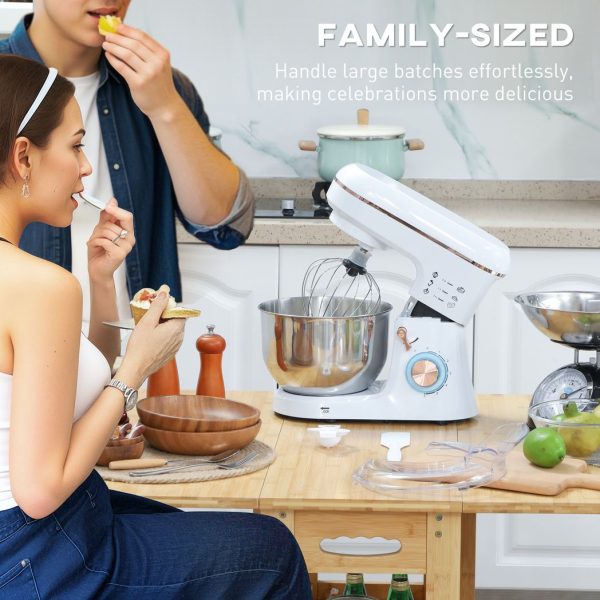 HOMCOM Electric Stand Mixer, 5L Food Mixer with Dough Hook, Whisk, White - Image 8