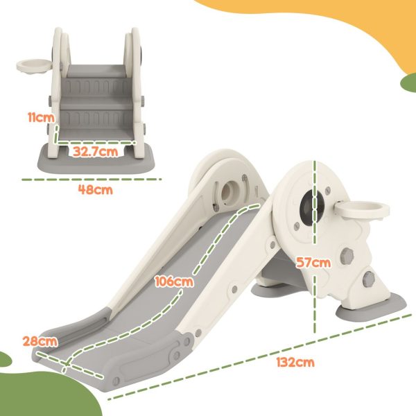 AIYAPLAY 3 in1 Kids Slide with Basketball Hoop, Climber, Cream White - Image 5