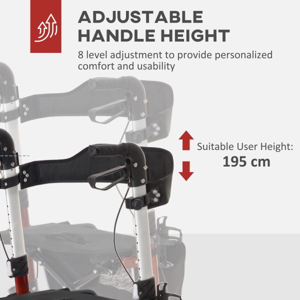 HOMCOM Fully Folding Rollator Walker with Seat, Backrest, Bag, Red - Image 4