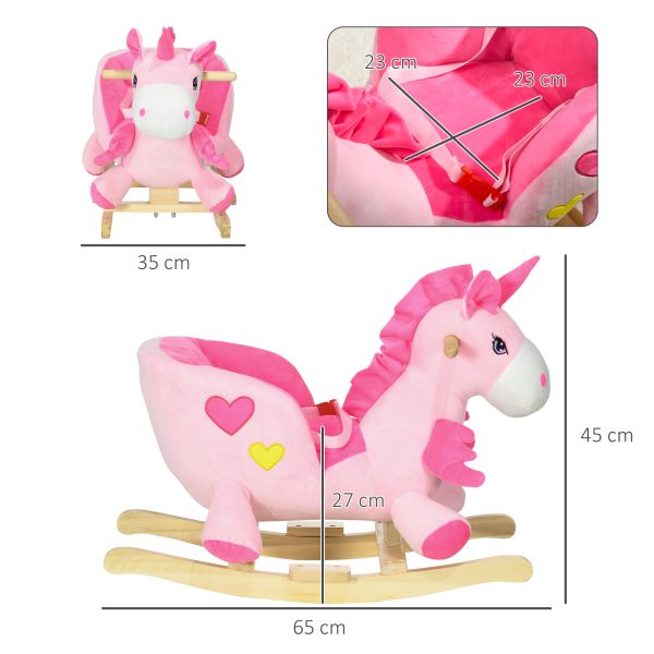 HOMCOM Rocking Horse Plush Ride on Unicorn with Songs, Seat Belt, Pink - Image 5