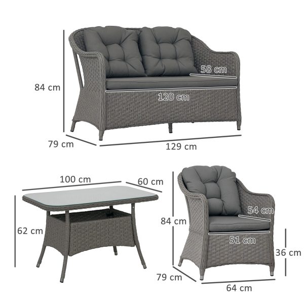 Outsunny 4 PCS Rattan Garden Furniture, Padded Cushions Conversation Sofa Set - Image 5