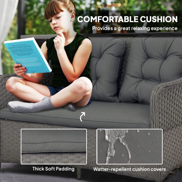 Outsunny 4 PCS Rattan Garden Furniture, Padded Cushions Conversation Sofa Set - Image 4