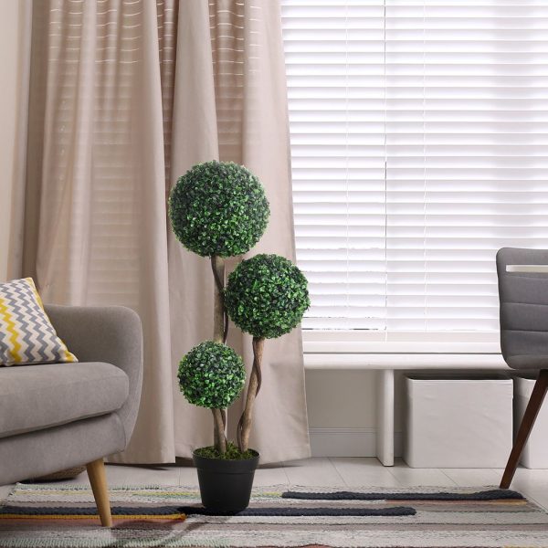 HOMCOM Artificial Plant Boxwood Ball Topiary Tree Indoor Outdoor, 90cm