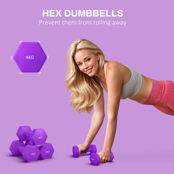 SPORTNOW Set of 2 Hexagonal Dumbbells Weights Pair, 2 x 4kg - Image 3