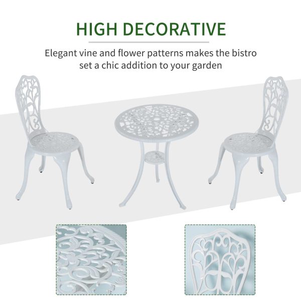 Outsunny 3 Pieces Antique Garden Bistro Set for 2 with Umbrella Hole, White - Image 4