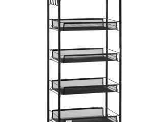 HOMCOM 5 Tier Utility Rolling Cart with Removable Mesh Baskets, Black
