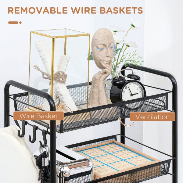 HOMCOM 5 Tier Utility Rolling Cart with Removable Mesh Baskets, Black - Image 4