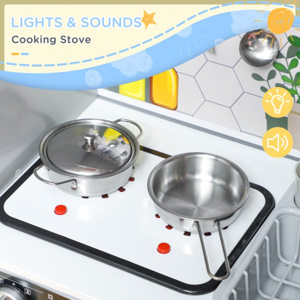 AIYAPLAY Play Kitchen, Pretend Toy Kitchen w/ Sounds Lights, Microwave - Image 3