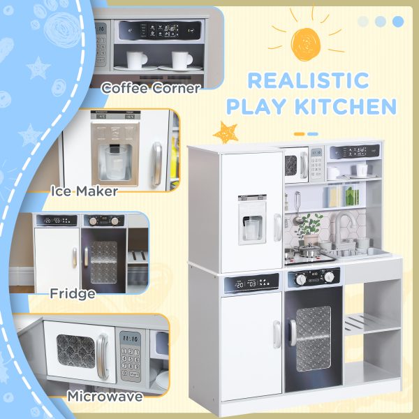 AIYAPLAY Play Kitchen, Pretend Toy Kitchen w/ Sounds Lights, Microwave - Image 4