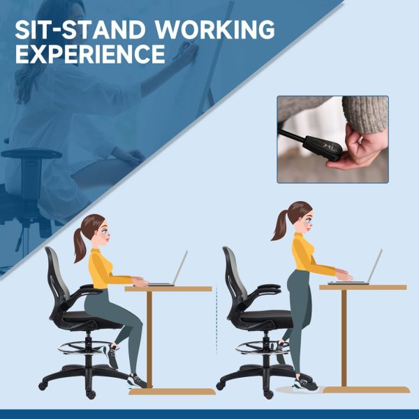 Vinsetto Draughtsman Chair Tall Office Chair w/ Adjustable Footrest, Dark Grey - Image 4