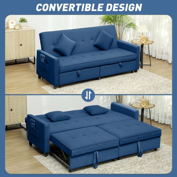 HOMCOM Reversible L-Shaped Sectional Sofa Bed with Cushions, Blue - Image 3