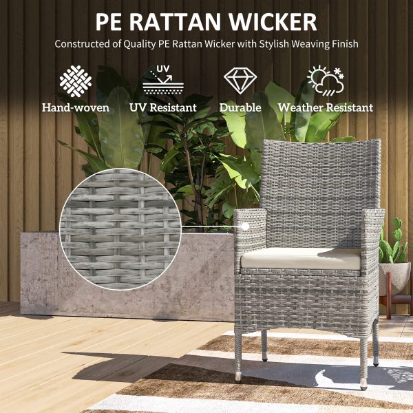 Outsunny 2 Pieces Outdoor Rattan Armchair Garden Dining Chair Set Mixed Grey - Image 6