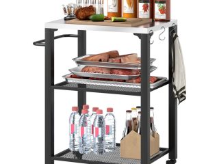 Outsunny 3-Shelf Outdoor Grill Cart, Outdoor Kitchen w/ Stainless Steel Top