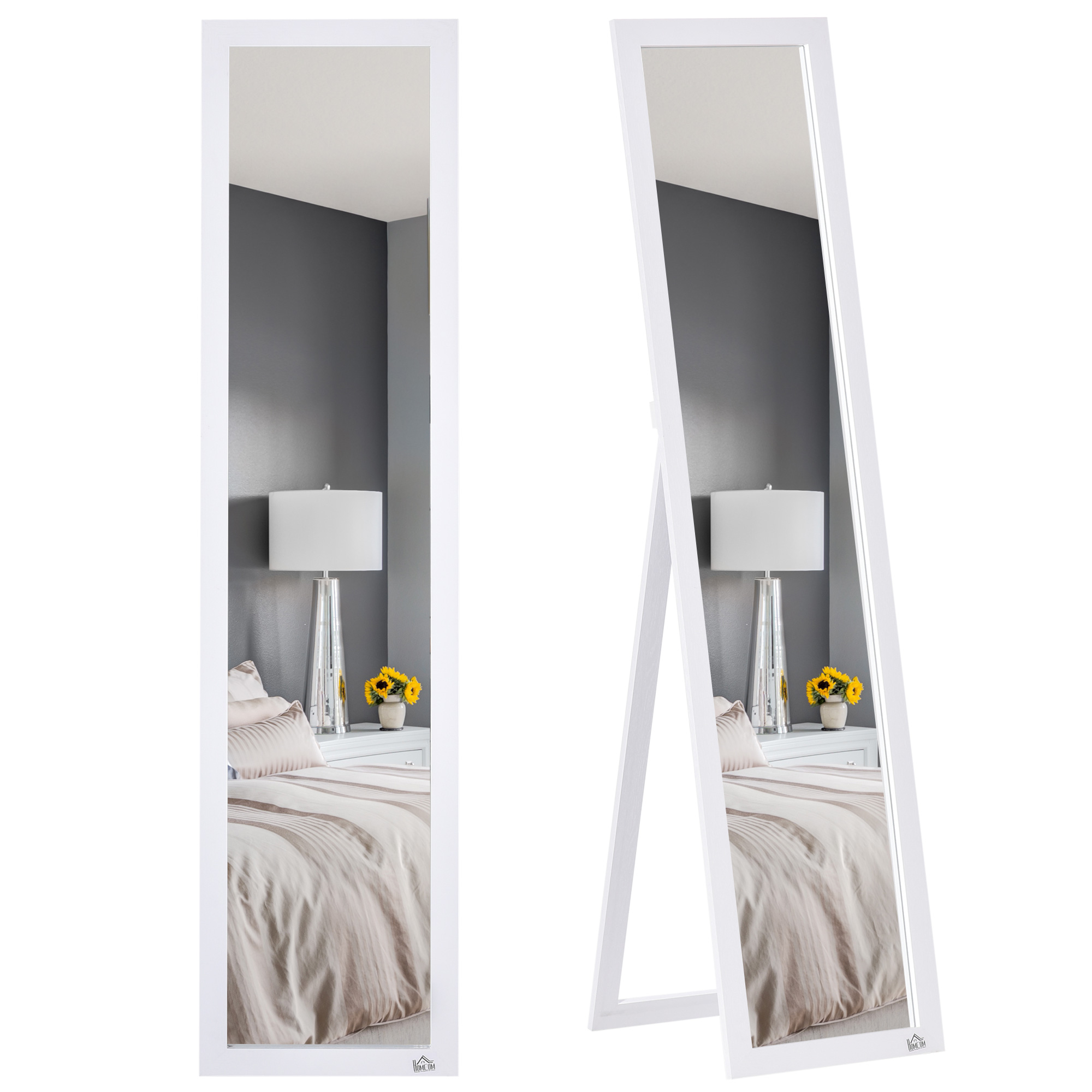 HOMCOM Full Length Mirror, Floor Standing or Wall-Mounted Long Mirror